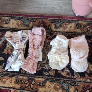 Baby Headbands & Socks Set - Pink, Cream